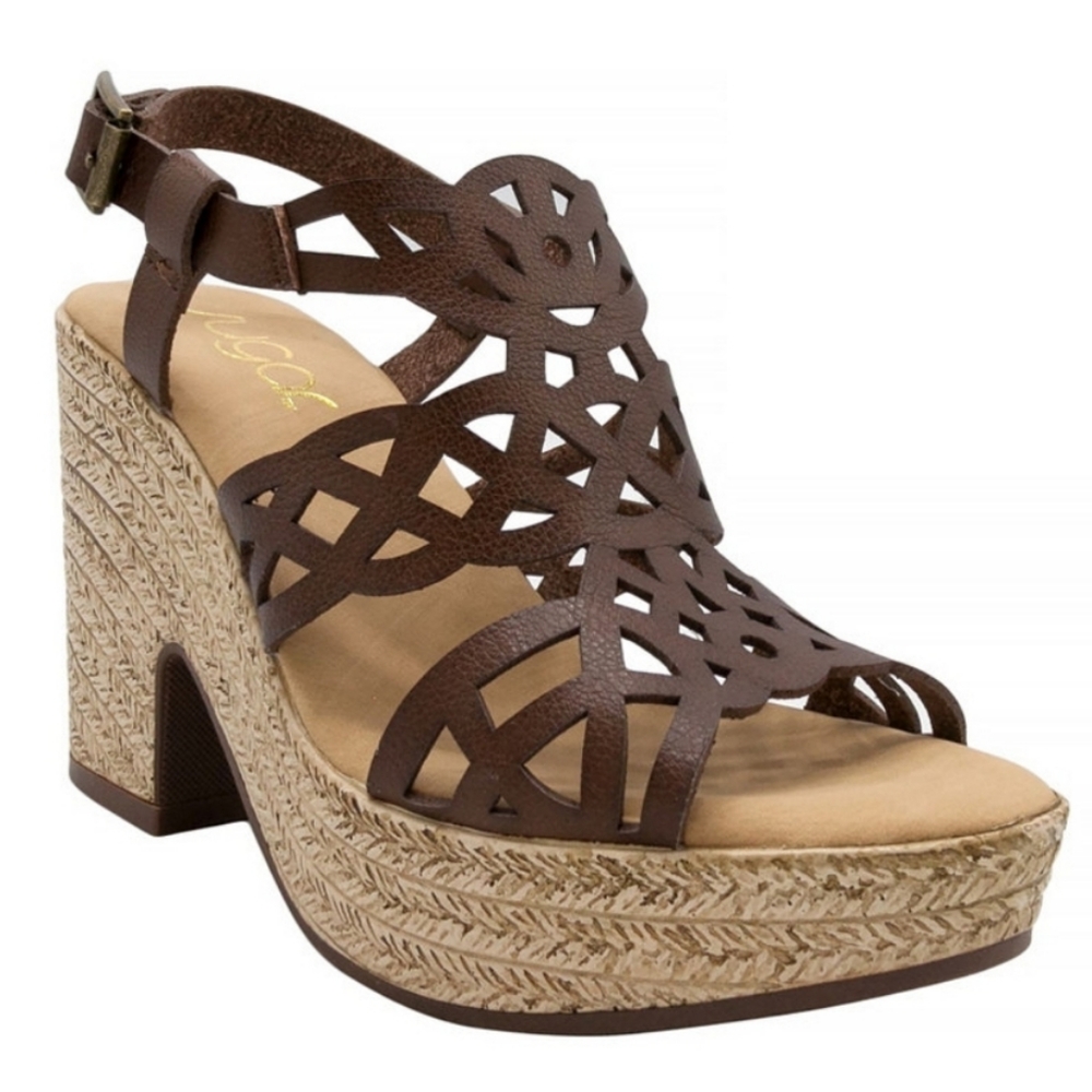 NWT Sugar Women's Brown Platform Wedges Sandals Ankle Strap